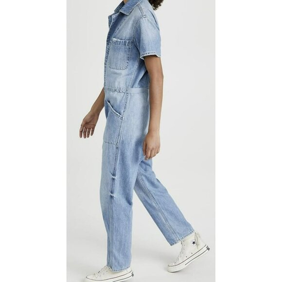 Pistola Denim Jumpsuit Grover Short Sleeve Jean One Piece Size Large NWT - Picture 2 of 9